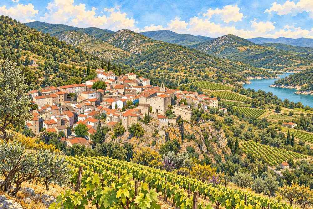 paysage du village de Caramany et ses environs